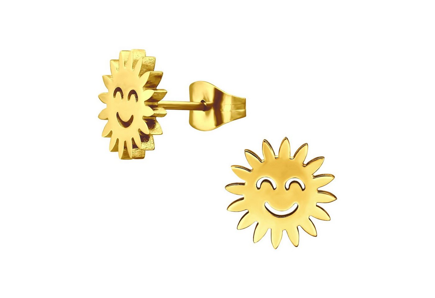 BUNGSA Ohrring-Set Ohrstecker Lachende Sonne gold aus Edelstahl Unisex (1 Paar (2 Stück), 2-tlg), Ohrschmuck Ohrringe von BUNGSA