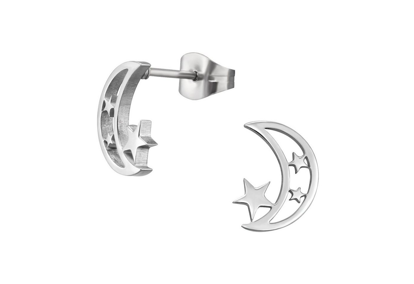 BUNGSA Ohrring-Set Ohrstecker Mond und Sterne Silber aus Edelstahl für Damen (1 Paar (2 Stück), 2-tlg), Ohrschmuck Ohrringe von BUNGSA
