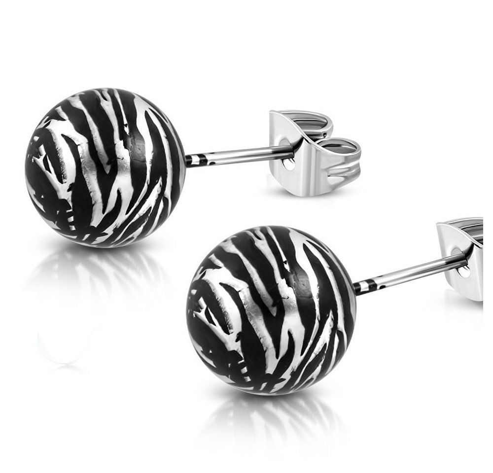 BUNGSA Ohrring-Set Ohrstecker Perle Zebramuster 10mm Silber aus Edelstahl Damen (1 Paar (2 Stück), 2-tlg), Ohrschmuck Ohrringe von BUNGSA