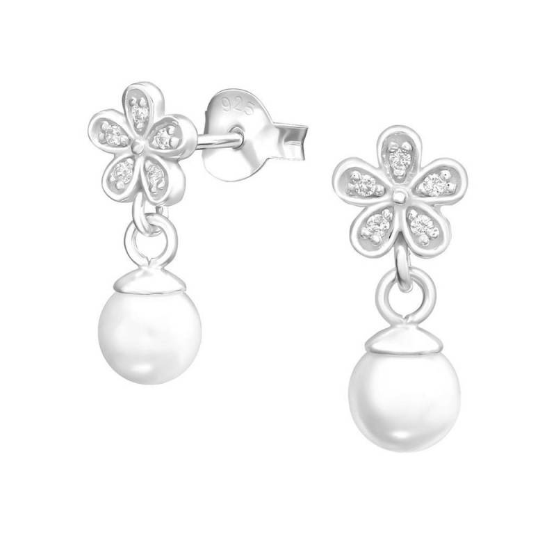 BUNGSA Ohrring-Set Ohrstecker Perle & Kristallblüte aus 925 Silber Damen (1 Paar (2 Stück), 2-tlg), Ohrschmuck Ohrringe von BUNGSA