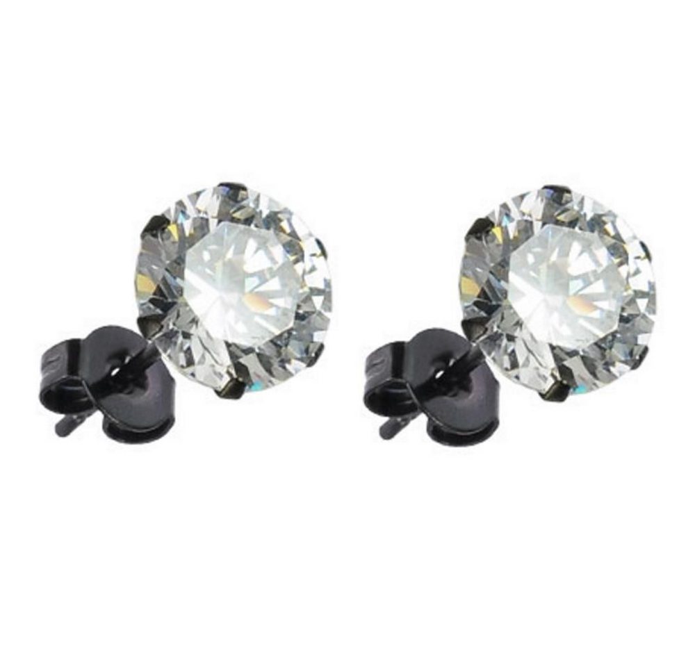 BUNGSA Ohrring-Set Ohrstecker Zirkonia rund schwarz aus Edelstahl Unisex (1 Paar (2 Stück), 2-tlg), Ohrschmuck Ohrringe von BUNGSA