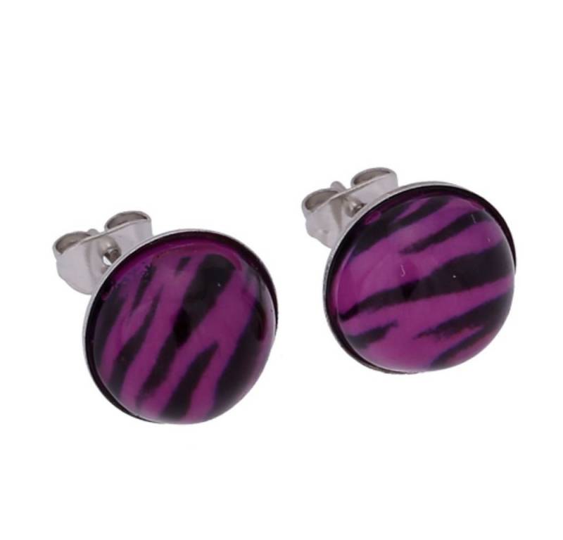 BUNGSA Ohrring-Set Ohrstecker lila getigert Rockabilly 10mm aus Edelstahl Damen (1 Paar (2 Stück), 2-tlg), Ohrschmuck Ohrringe von BUNGSA