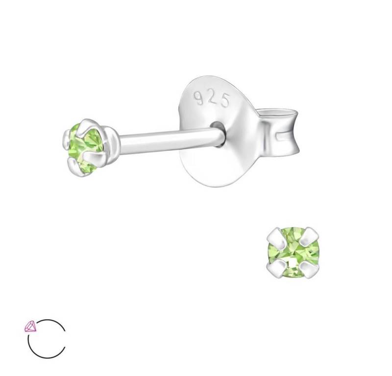 BUNGSA Ohrring-Set Hellgrün - Ohrstecker mit 2mm LA CRYSTALE Kristall 925 Silber Damen (1 Paar (2 Stück), 2-tlg), Ohrschmuck Ohrringe von BUNGSA