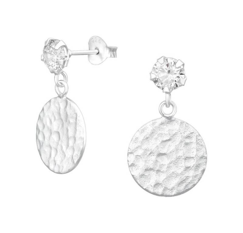 BUNGSA Ohrring-Set Ohrstecker mit Kristall gehämmerten Plättchen .925 Silber Damen (1 Paar (2 Stück), 2-tlg), Ohrschmuck Ohrringe von BUNGSA