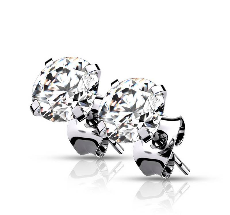 BUNGSA Ohrring-Set Ohrstecker mit klarem Kristall 6mm silber aus Titan für Damen (1 Paar (2 Stück), 2-tlg), Ohrschmuck Ohrringe von BUNGSA