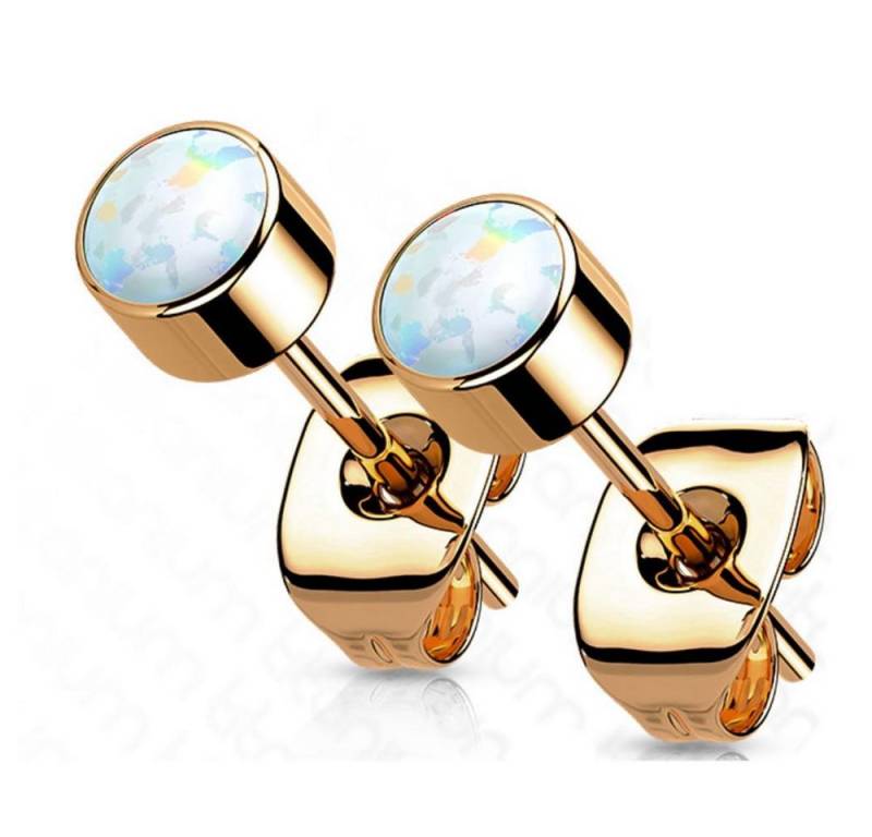 BUNGSA Ohrring-Set Roségold - Ohrstecker mit rundem Opal 4mm aus Titanium (1 Paar (2 Stück) von BUNGSA