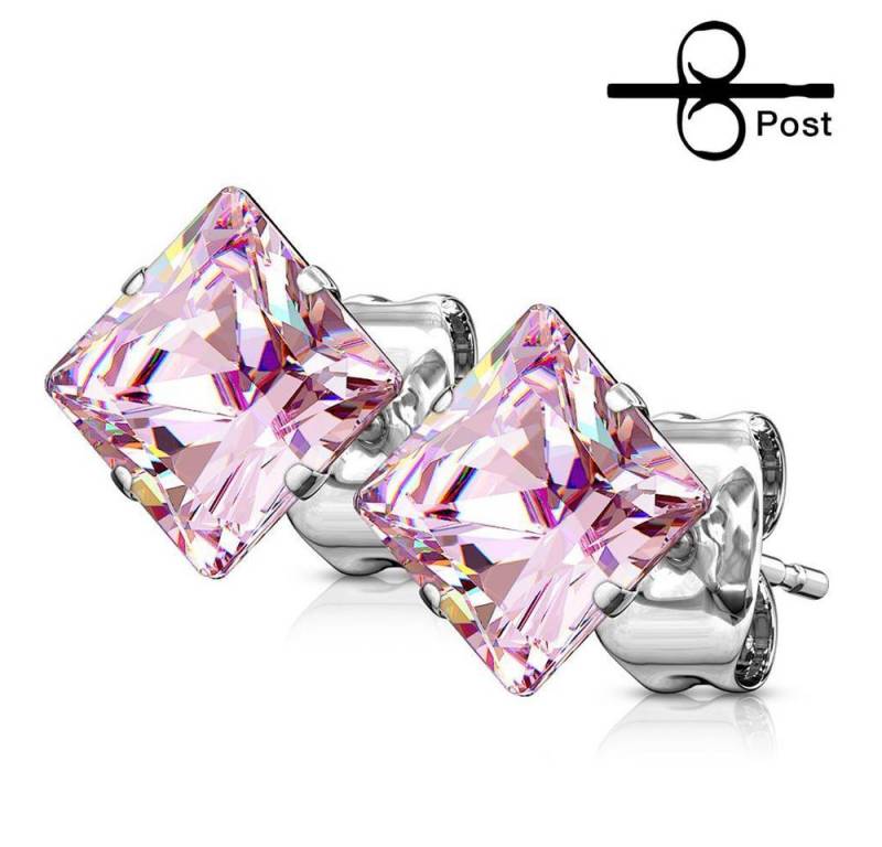 BUNGSA Ohrring-Set Ohrstecker pinker Kristall quadratisch Silber aus Edelstahl Unisex (1 Paar (2 Stück), 2-tlg), Ohrschmuck Ohrringe von BUNGSA