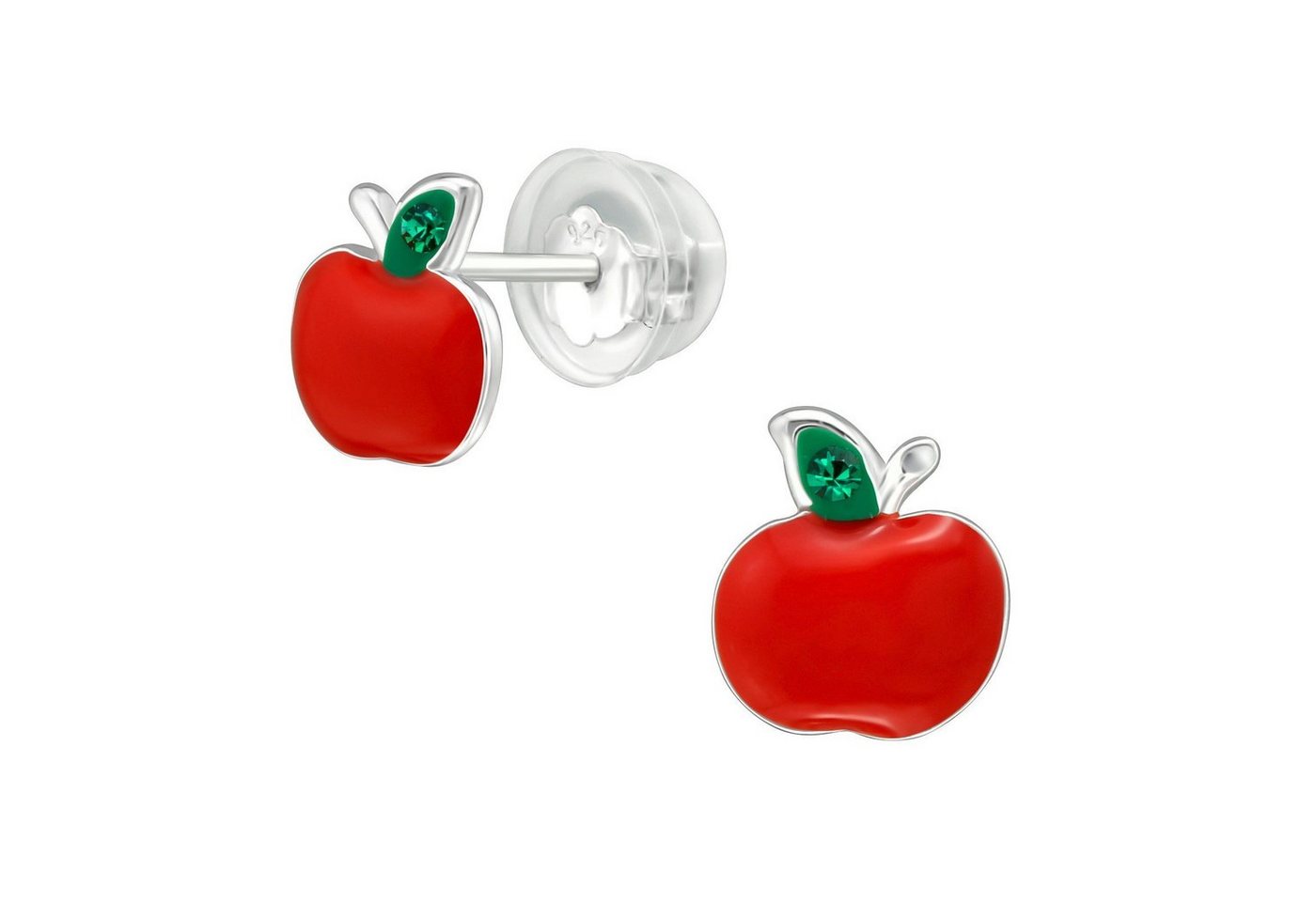 BUNGSA Ohrring-Set Ohrstecker roter Apfel mit Kristall aus .925 Silber Kinder (1 Paar (2 Stück), 2-tlg), Ohrschmuck Ohrringe von BUNGSA