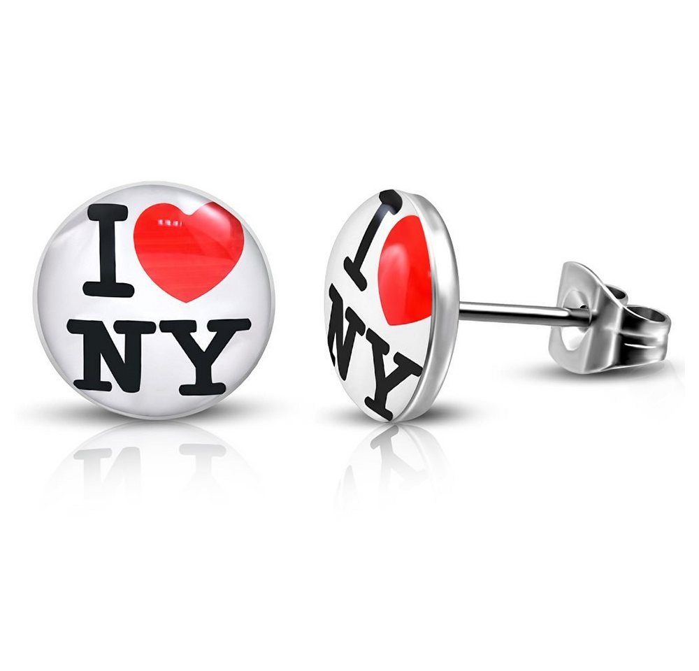 BUNGSA Ohrring-Set Ohrstecker rund I LOVE NY 10mm Silber aus Edelstahl Damen (1 Paar (2 Stück), 2-tlg), Ohrschmuck Ohrringe von BUNGSA