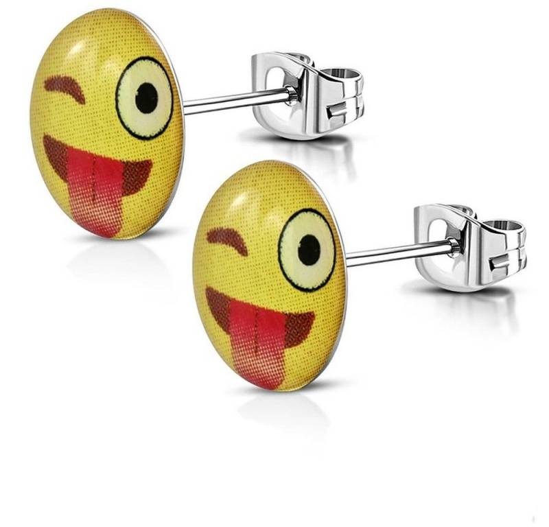 BUNGSA Ohrring-Set Ohrstecker rund Smiley silber aus Edelstahl Unisex zwinkernd (1 Paar (2 Stück), 2-tlg), Ohrschmuck Ohrringe von BUNGSA