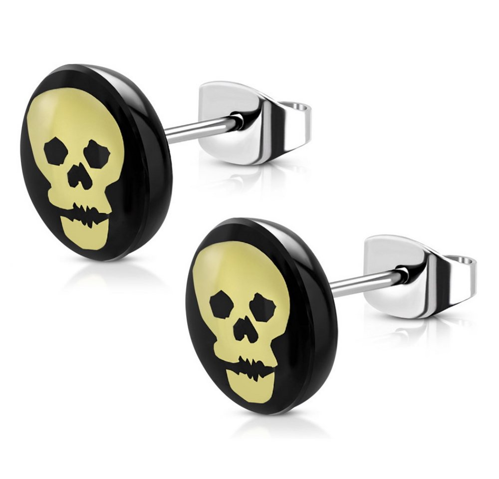 BUNGSA Ohrring-Set Ohrstecker rund Totenkopf 10mm Silber aus Edelstahl Unisex (1 Paar (2 Stück), 2-tlg), Ohrschmuck Ohrringe von BUNGSA