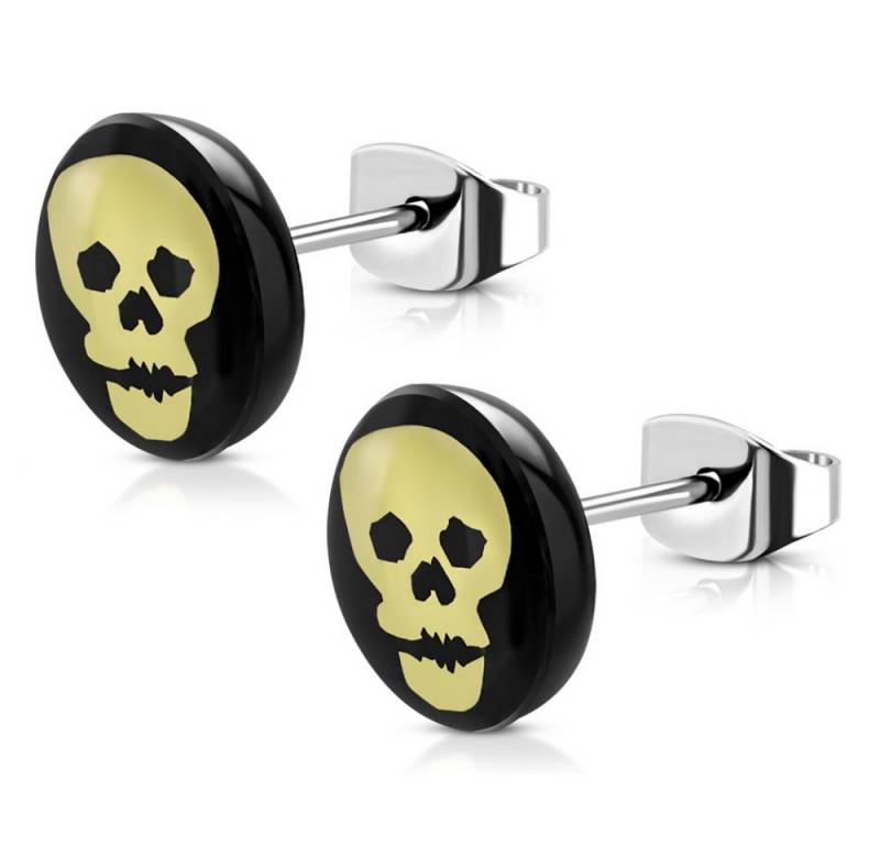 BUNGSA Ohrring-Set Ohrstecker rund Totenkopf 10mm Silber aus Edelstahl Unisex (1 Paar (2 Stück), 2-tlg), Ohrschmuck Ohrringe von BUNGSA