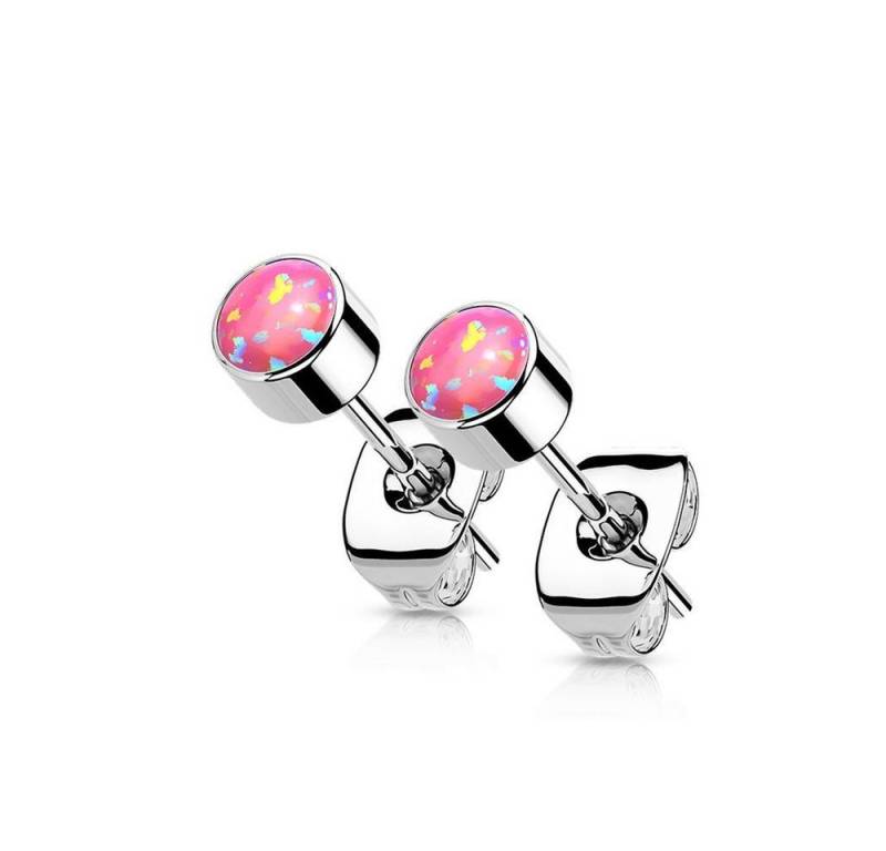 BUNGSA Ohrring-Set Pink - Ohrstecker rund mit 4mm Opalstein aus Titanium Unisex (1 Paar (2 Stück) von BUNGSA