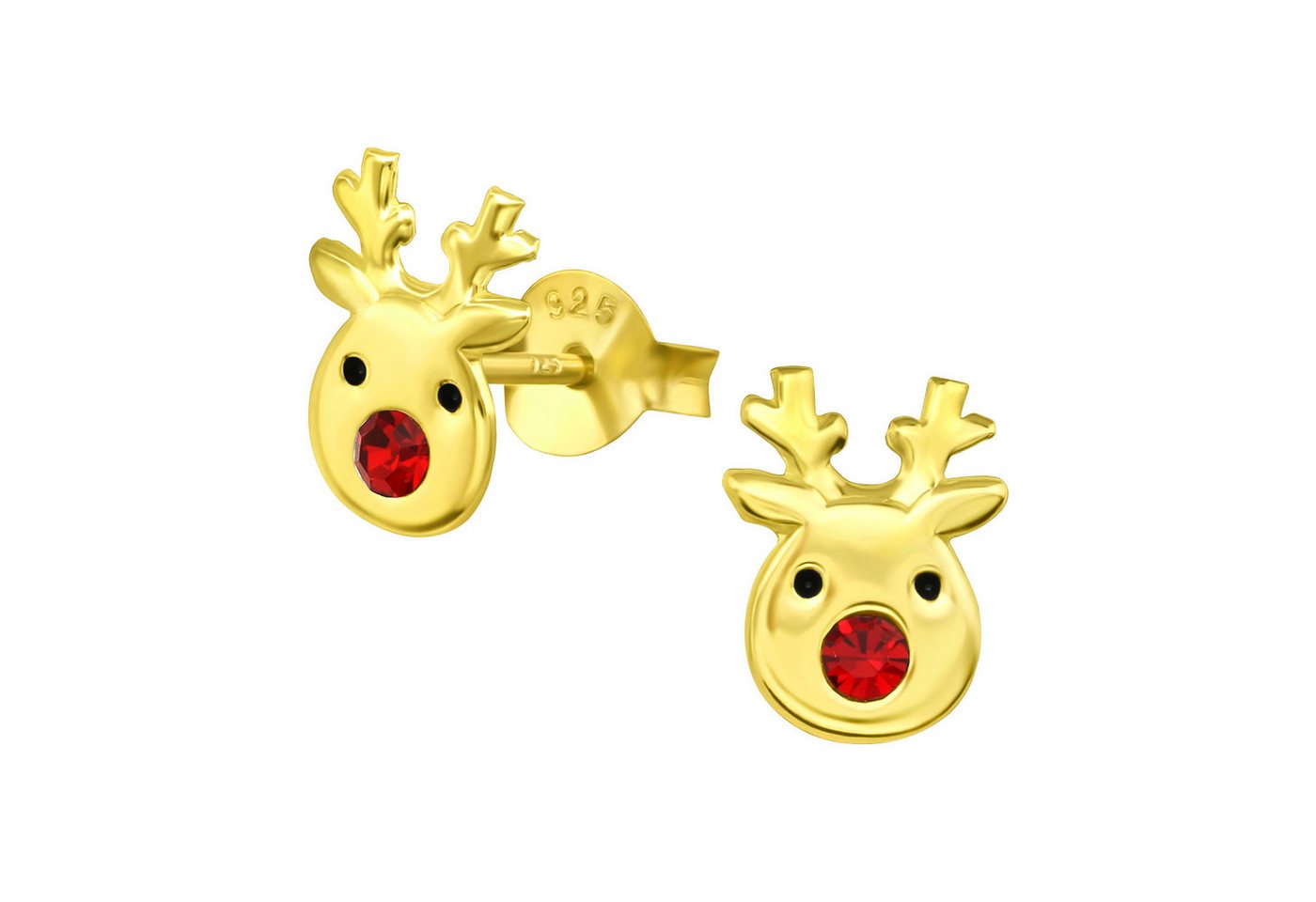 BUNGSA Ohrring-Set goldfarbenes Rentier mit roter Nase aus 925 Silber Kinder (1 Paar (2 Stück), 2-tlg), Ohrschmuck Ohrringe von BUNGSA