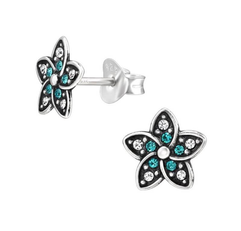 BUNGSA Ohrstecker-Set Ohrstecker Blume Kristall Türkis aus 925 Silber Damen (1 Paar (2 Stück), 2-tlg), Ohrschmuck Ohrringe von BUNGSA