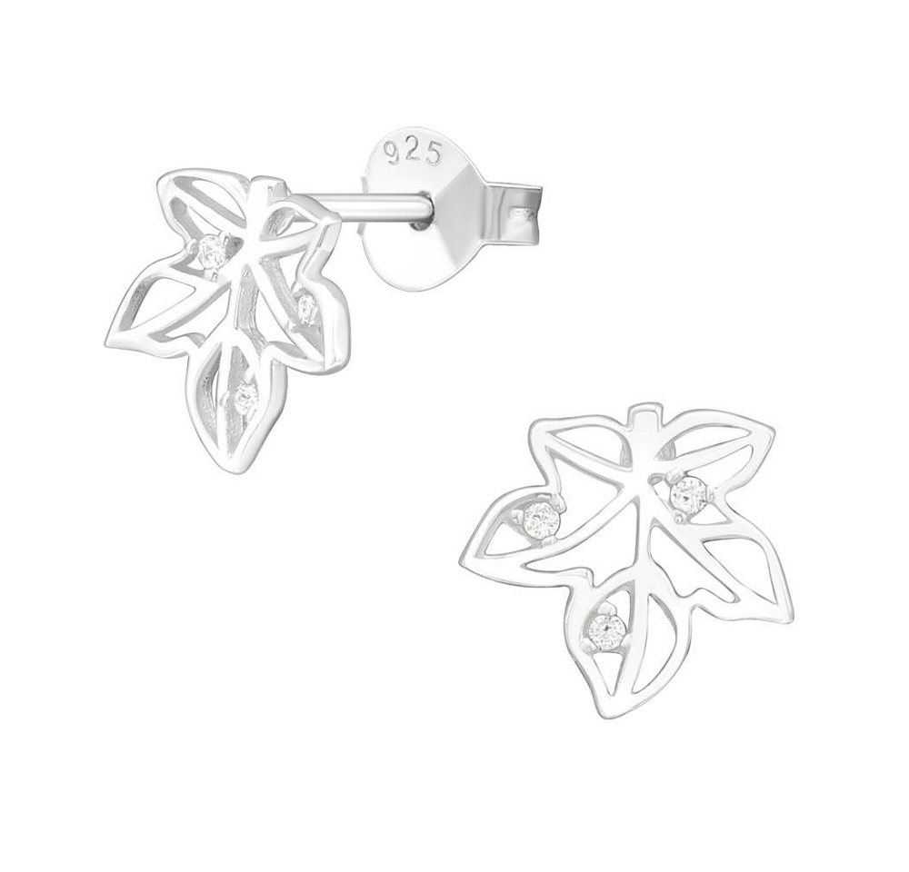 BUNGSA Ohrstecker-Set Ohrstecker Ahornblatt mit Kristallen aus 925 Silber für Damen (1 Paar (2 Stück), 2-tlg), Ohrschmuck Ohrringe von BUNGSA