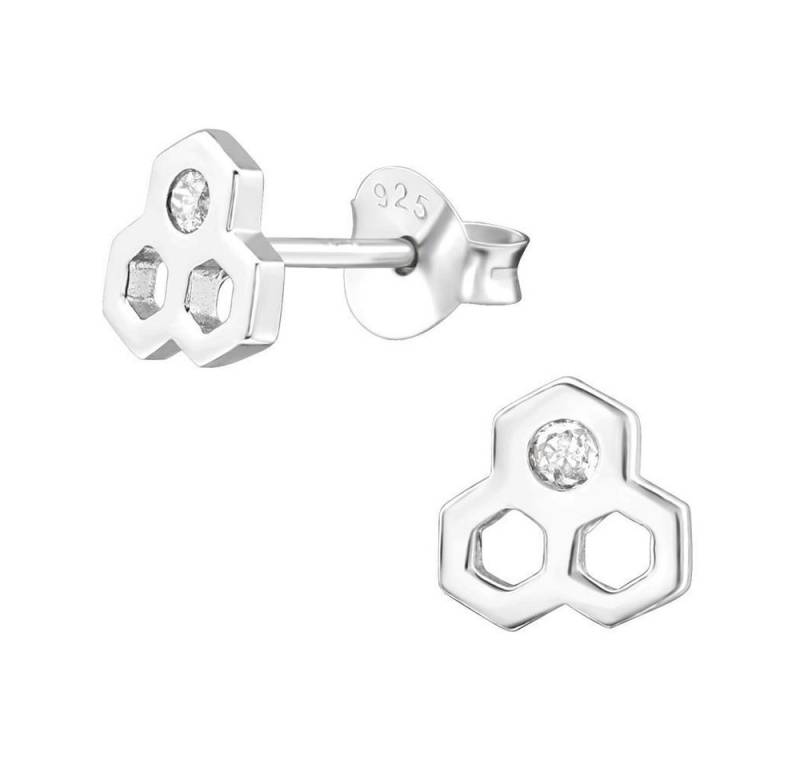 BUNGSA Ohrstecker-Set Ohrstecker Bienenwabe mit Kristall .925 Sterling Silber Damen silber (1 Paar (2 Stück) von BUNGSA