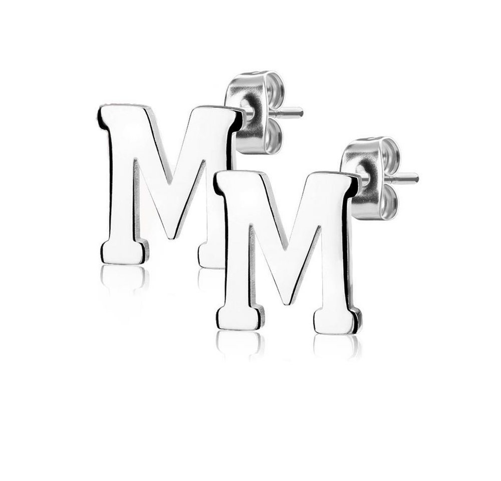 BUNGSA Ohrstecker-Set Ohrstecker Buchstaben Silber aus Edelstahl Damen M (1 Paar (2 Stück), 2-tlg), Ohrschmuck Ohrringe von BUNGSA