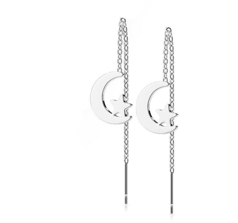 BUNGSA Ohrstecker-Set Ohrhänger Mond und Stern aus Edelstahl Damen Silber (1 Paar (2 Stück), 2-tlg., inkl. Schmuckbeutel aus Organza), Ohrschmuck Ohrringe von BUNGSA