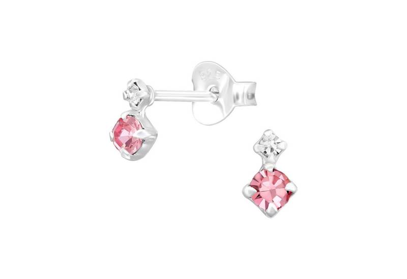 BUNGSA Ohrstecker-Set Ohrstecker Doppelter Kristall Pink/Klar aus 925 Silber Damen (1 Paar (2 Stück), 2-tlg), Ohrschmuck Ohrringe von BUNGSA
