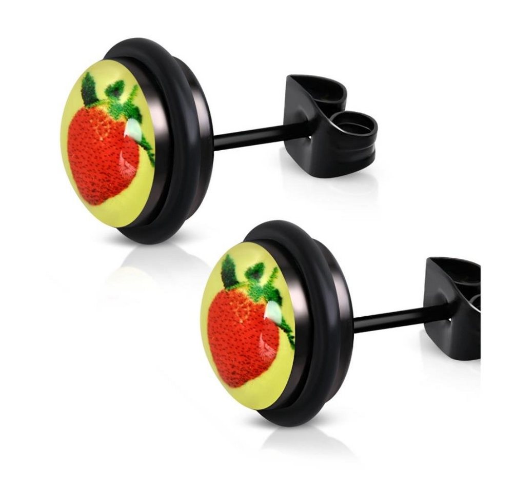 BUNGSA Ohrstecker-Set Ohrstecker Erdbeeren Schwarz aus Edelstahl Unisex (1 Paar (2 Stück), 2-tlg), Ohrschmuck Ohrringe von BUNGSA