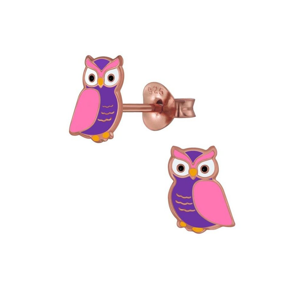 BUNGSA Ohrstecker-Set Ohrstecker Eule lila&pink Rosegold aus 925 Silber Kinder (1 Paar (2 Stück), 2-tlg), Ohrschmuck Ohrringe von BUNGSA