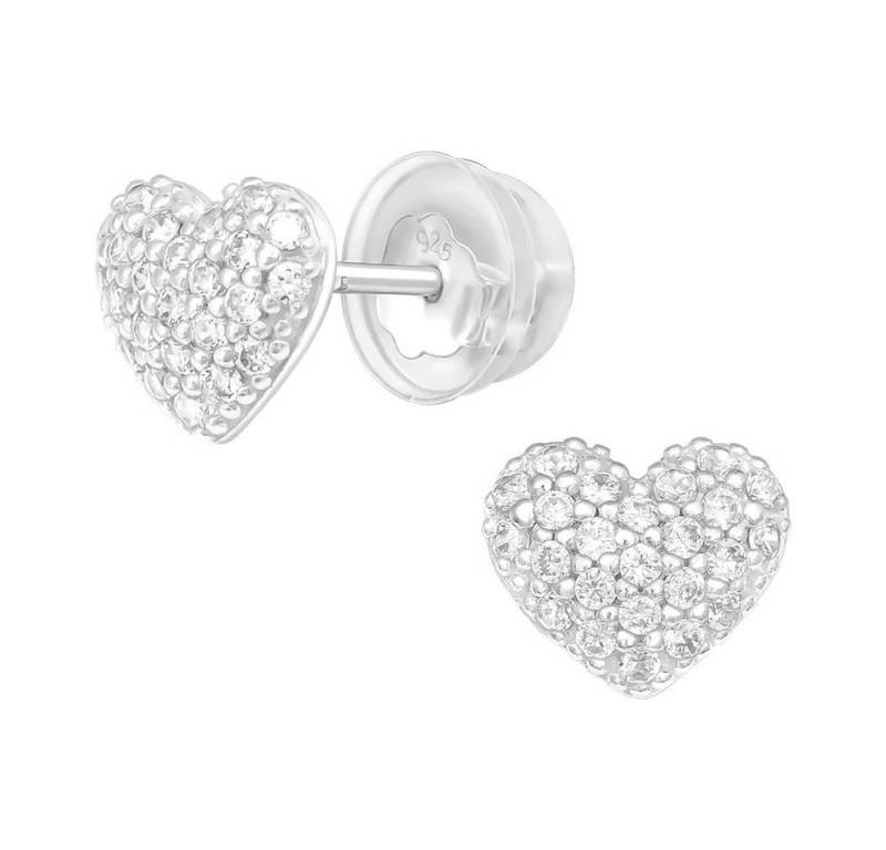 BUNGSA Ohrstecker-Set Ohrstecker Herz mit Zirkonia Kristallen Damen aus Echtsilber (inkl. Schmuckbeutel aus Organza), Ohrschmuck Ohrringe Frauen Geschenk Liebe von BUNGSA