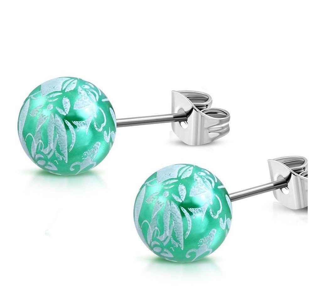 BUNGSA Ohrstecker-Set Ohrstecker Perle mit Blumendruck Silber aus Edelstahl Damen (1 Paar (2 Stück), 2-tlg), Ohrschmuck Ohrringe von BUNGSA