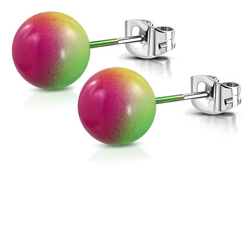 BUNGSA Ohrstecker-Set Ohrstecker Perle mit FarbverlaufSilber Edelstahl Damen pink-grün-gelb (1 Paar (2 Stück), 2-tlg), Ohrschmuck Ohrringe von BUNGSA