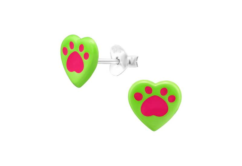 BUNGSA Ohrstecker-Set Ohrstecker Pfoten-Herz aus 925 Silber Kinder (1 Paar (2 Stück), 2-tlg), Ohrschmuck Ohrringe von BUNGSA