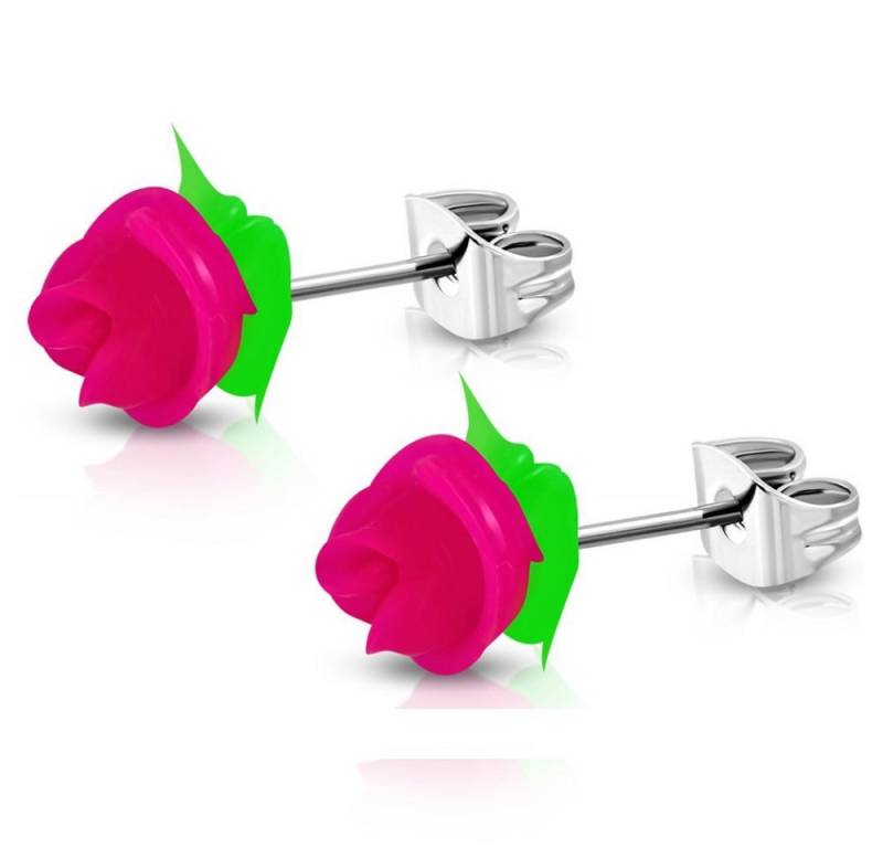 BUNGSA Ohrstecker-Set Ohrstecker Rose bunt aus Edelstahl Kinder (1 Paar (2 Stück), 2-tlg), Ohrschmuck Ohrringe von BUNGSA