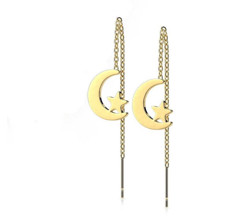 BUNGSA Ohrstecker-Set Ohrhänger Mond und Stern aus Edelstahl Damen Gold (inkl. Schmuckbeutel aus Organza), Ohrschmuck Ohrringe Frauen Geschenk Liebe von BUNGSA