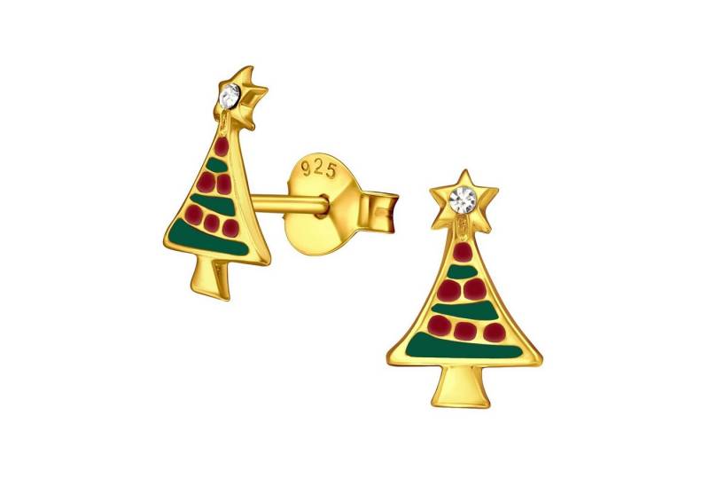 BUNGSA Ohrstecker-Set Ohrstecker bunter Weihnachtsbaum mit Kristallen gold 925 Silber Kinder (1 Paar (2 Stück), 2-tlg), Ohrschmuck Ohrringe von BUNGSA