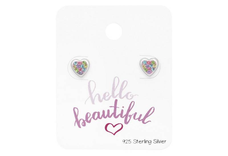 BUNGSA Ohrstecker-Set Ohrstecker buntes Kristall Herz "hello beautiful" aus 925 Silber Damen (1 Paar (2 Stück), 2-tlg), Ohrschmuck Ohrringe von BUNGSA