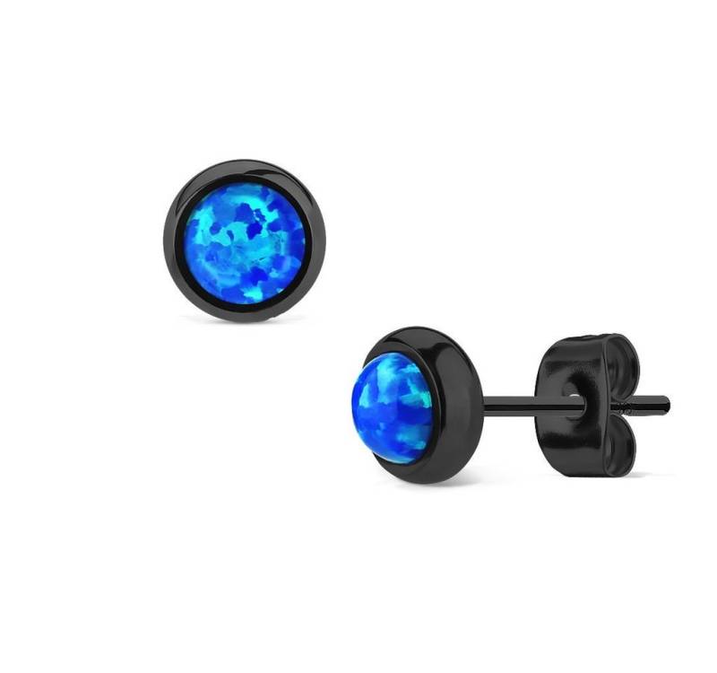 BUNGSA Ohrstecker-Set Ohrstecker mit 6mm Opal-Steinen aus Edelstahl für Damen - Schwarz-Blau (1 Paar (2 Stück), 2-tlg), Ohrschmuck Ohrringe von BUNGSA