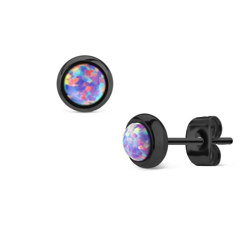 BUNGSA Ohrstecker-Set Ohrstecker mit 6mm Opal-Steinen Edelstahl für Damen - Schwarz-Violett (1 Paar (2 Stück), 2-tlg), Ohrschmuck Ohrringe von BUNGSA