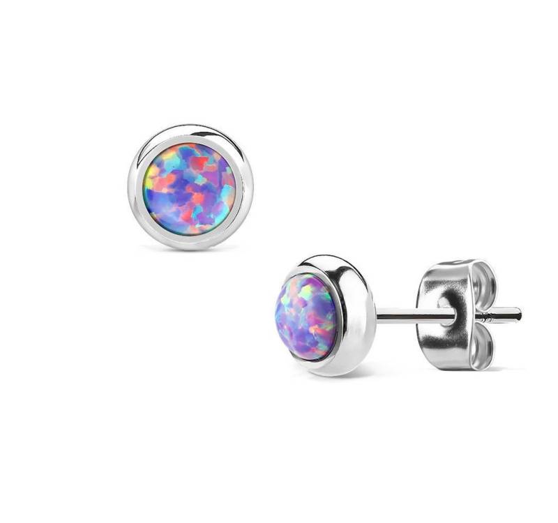BUNGSA Ohrstecker-Set Ohrstecker mit 6mm Opal-Steinen Edelstahl für Damen - Silber-Violett (1 Paar (2 Stück), 2-tlg), Ohrschmuck Ohrringe von BUNGSA