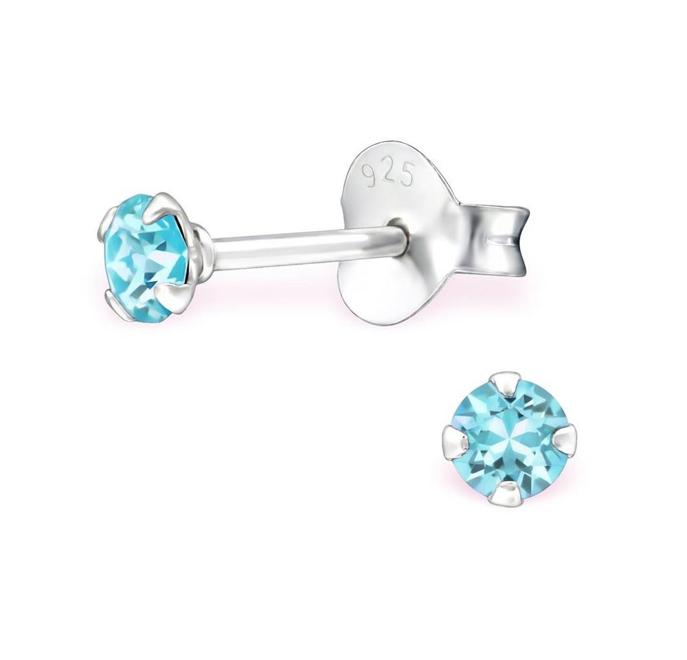 BUNGSA Ohrstecker-Set Türkis - Ohrstecker echtem Kristall LA CRISTALE 3mm 925 Silber Damen (1 Paar (2 Stück), 2-tlg), Ohrschmuck Ohrringe von BUNGSA