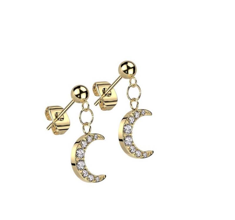 BUNGSA Ohrstecker-Set Ohrstecker mit kristallbesetztem Mond-Anhänger Edelstahl Damen - Gold (1 Paar (2 Stück), 2-tlg), Ohrschmuck Ohrringe von BUNGSA