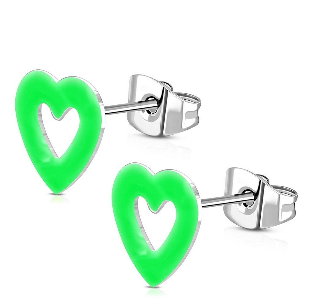 BUNGSA Paar Ohrstecker Ohrstecker offenes Neon-Herz Silber aus Edelstahl Kinder (1 Paar (2 Stück), 2-tlg), Ohrschmuck Ohrringe von BUNGSA