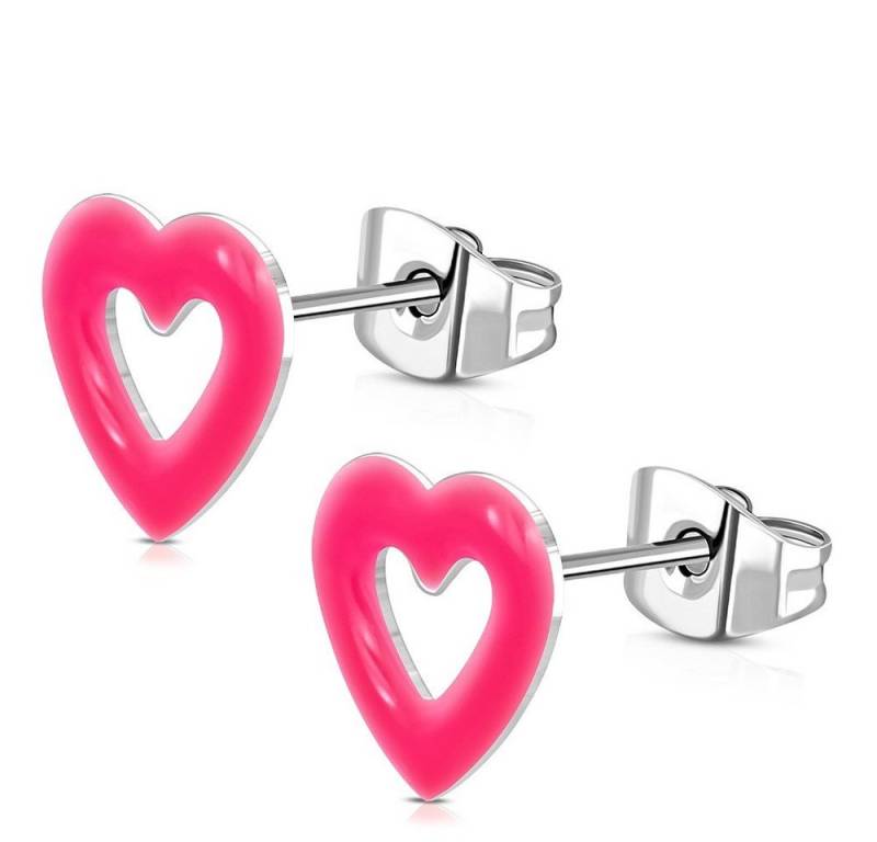 BUNGSA Paar Ohrstecker Ohrstecker offenes Neon-Herz Silber aus Edelstahl Kinder neonpink (1 Paar (2 Stück), 2-tlg), Ohrschmuck Ohrringe von BUNGSA