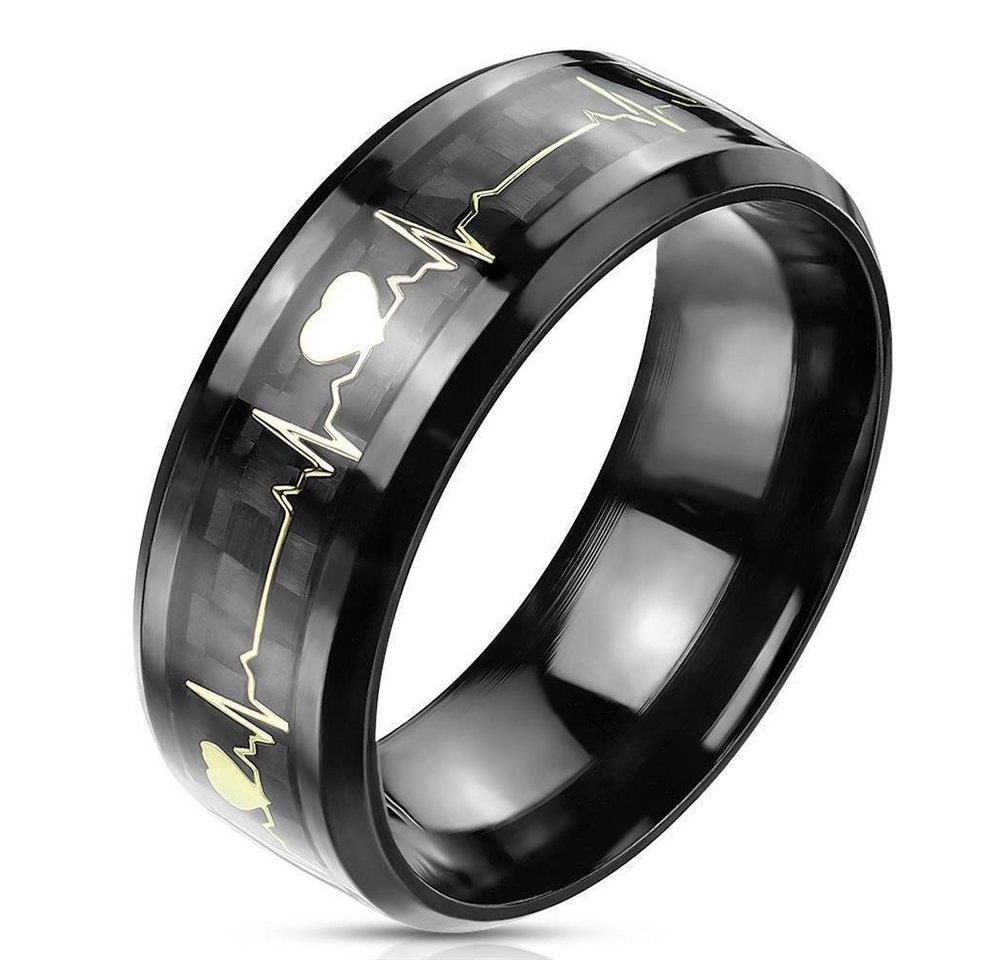 BUNGSA Partnerring Paarring schwarz mit goldenem 3D-Inlay Herzschlag aus Edelstahl Unisex (Ring, 1-tlg), Damen Herren von BUNGSA