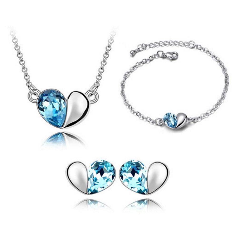 BUNGSA Schmuckset Schmuckset Blue Heart Silber aus Messing Damen (1-tlg), Geschenkset Damen von BUNGSA