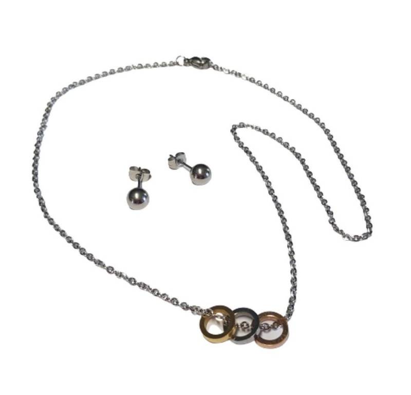 BUNGSA Schmuckset Schmuckset Kreise tricolor silber aus Edelstahl Damen (1-tlg), Geschenkset Damen von BUNGSA