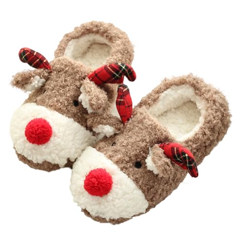 Weihnachts-Indoor-Schuhe,Superweiche warme Winter-Weihnachts-Plüschhausschuhe | Rutschfeste, flauschige Rentier-Hausschuhe, Weihnachts-Schlafzimmerschuhe für Damen, Mädchen, Kinder, Kinder, Buniq von BUNIQ