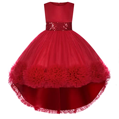 BUNNY LULU Mädchen Kleid mit schräger Schulter, Brautjungfer, Hochzeit, Prinzessin, Kinder, Schleife, Geburtstagsball, Party, Show, Abend, Lavendel.（Rot,5-6 Jahre） von BUNNY LULU