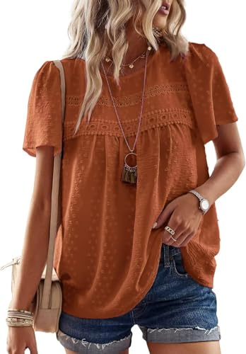 BUNSLOOM Boho Bluse Damen Sommer Chiffon Kurzarm Rundhals Babydoll Stil Elegant Büro von BUNSLOOM