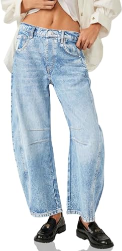 BUNSLOOM Damen Baggy Boyfriend Jeans Vintage Wide Leg Mid Rise Barrel Denim Ankle Pants von BUNSLOOM