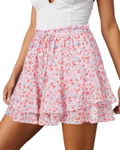 BUNSLOOM Damen Boho Rock Flowy Shorts Casual Floral Skorts Rüschen Minirock Tennis Laufshorts Chiffon Shorts von BUNSLOOM