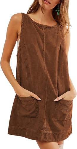 BUNSLOOM Latzrock Damen Cord A-Linie Latzhose Weicher Kordstoff Latzkleid mit Taschen Minikleid von BUNSLOOM